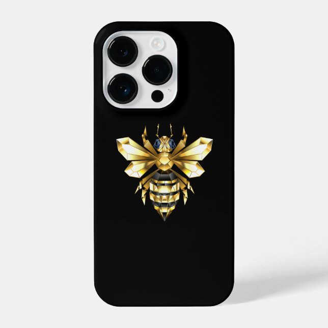 Faux Gold Foil Logo Bee Polygonal on Black iPhone Case (Back)