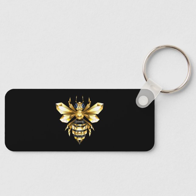 Faux Gold Foil Logo Bee Polygonal on Black Key Ring (Front)