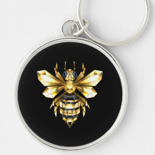 Faux Gold Foil Logo Bee Polygonal on Black Key Ring