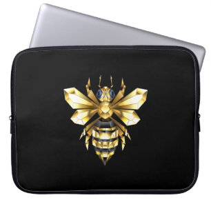 Faux Gold Foil Logo Bee Polygonal on Black Laptop Sleeve