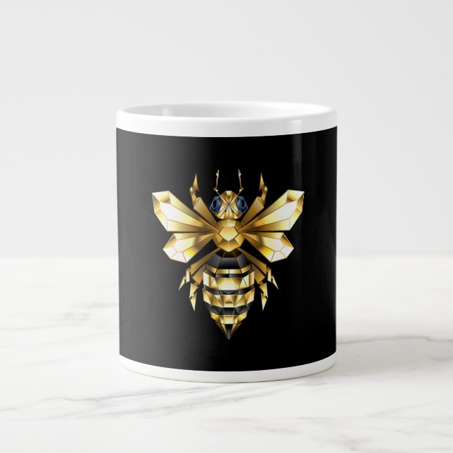 Faux Gold Foil Logo Bee Polygonal on Black Large Coffee Mug (Front)
