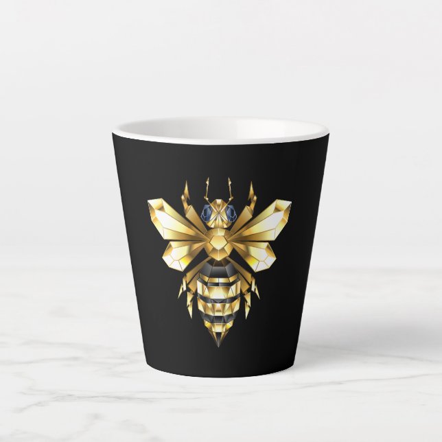 Faux Gold Foil Logo Bee Polygonal on Black Latte Mug (Front)