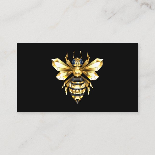 Faux Gold Foil Logo Bee Polygonal on Black Loyalty Card (Front)