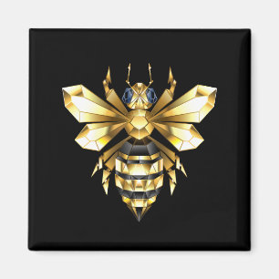Faux Gold Foil Logo Bee Polygonal on Black Magnet