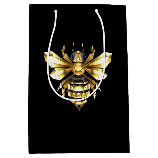Faux Gold Foil Logo Bee Polygonal on Black Medium Gift Bag (Front)