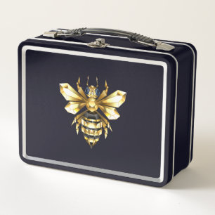 Faux Gold Foil Logo Bee Polygonal on Black Metal Lunch Box