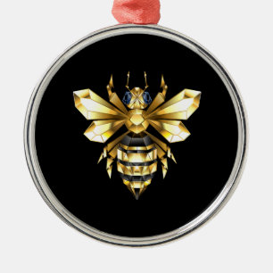 Faux Gold Foil Logo Bee Polygonal on Black Metal Ornament