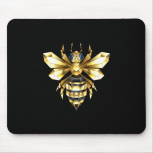 Faux Gold Foil Logo Bee Polygonal on Black Mouse Pad