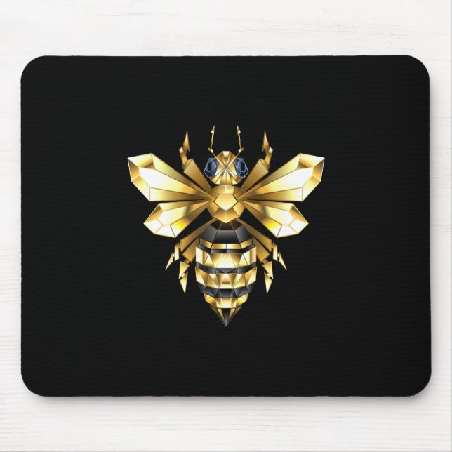 Faux Gold Foil Logo Bee Polygonal on Black Mouse Pad (Front)