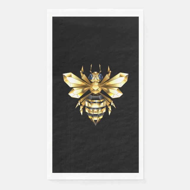 Faux Gold Foil Logo Bee Polygonal on Black Napkin (Front)