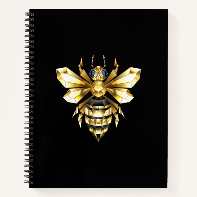 Faux Gold Foil Logo Bee Polygonal on Black Notebook (Front)