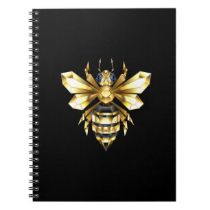Faux Gold Foil Logo Bee Polygonal on Black Notebook
