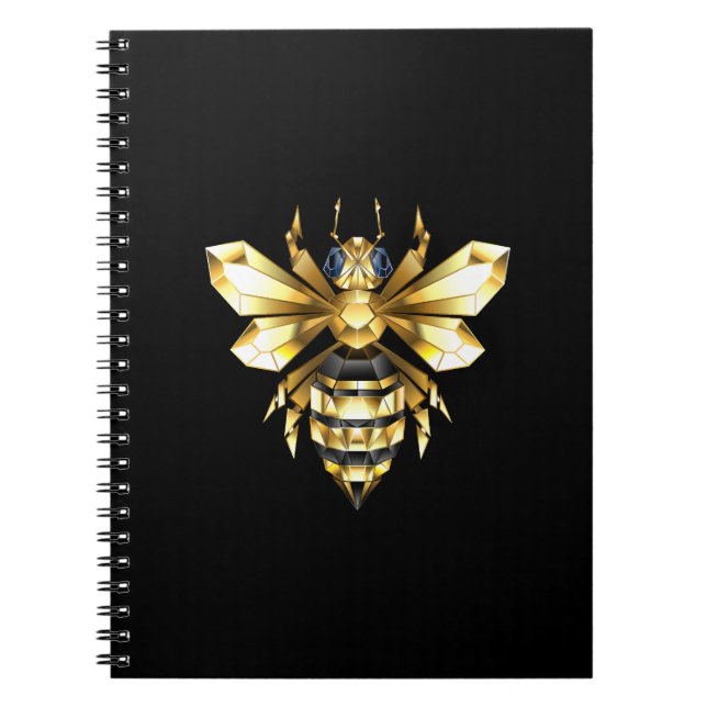 Faux Gold Foil Logo Bee Polygonal on Black Notebook (Front)