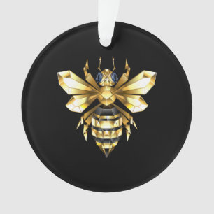 Faux Gold Foil Logo Bee Polygonal on Black Ornament