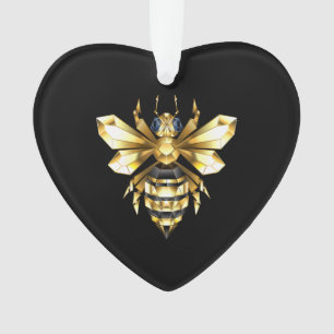 Faux Gold Foil Logo Bee Polygonal on Black Ornament
