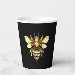 Faux Gold Foil Logo Bee Polygonal on Black Paper Cups