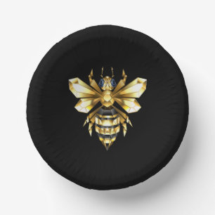 Faux Gold Foil Logo Bee Polygonal on Black Paper Plate