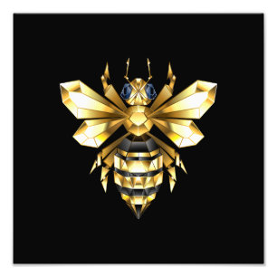 Faux Gold Foil Logo Bee Polygonal on Black Photo Print