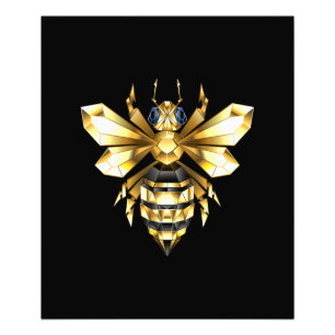 Faux Gold Foil Logo Bee Polygonal on Black Photo Print