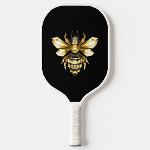 Faux Gold Foil Logo Bee Polygonal on Black Pickleball Paddle