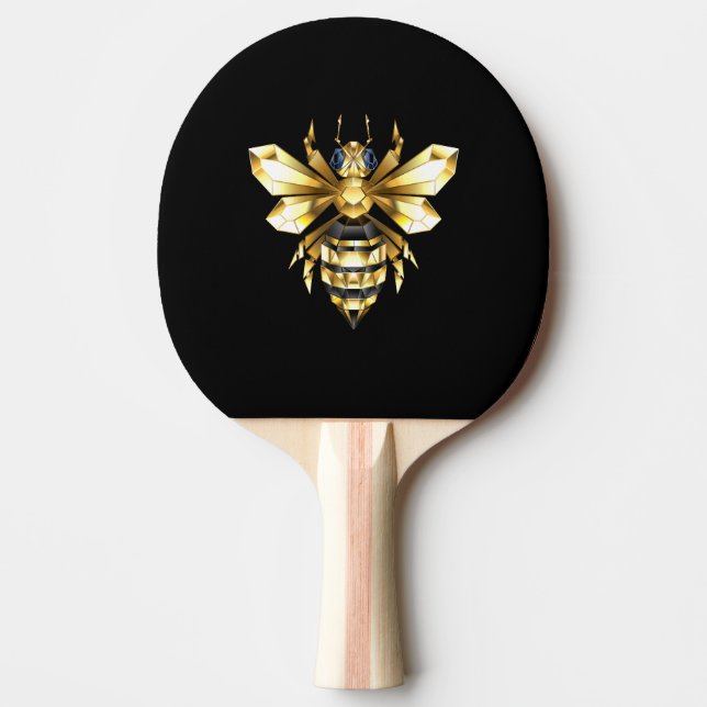 Faux Gold Foil Logo Bee Polygonal on Black Ping Pong Paddle (Front)