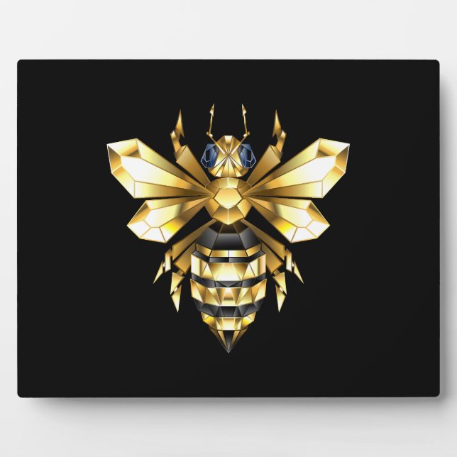 Faux Gold Foil Logo Bee Polygonal on Black Plaque (Front)