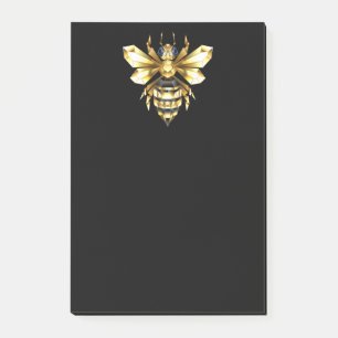 Faux Gold Foil Logo Bee Polygonal on Black Post-it Notes