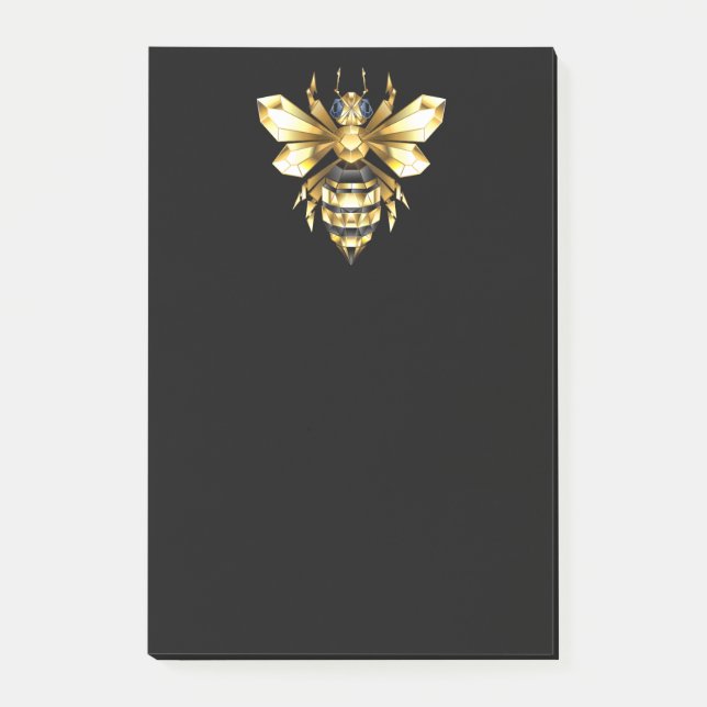 Faux Gold Foil Logo Bee Polygonal on Black Post-it Notes (Front)