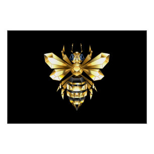 Faux Gold Foil Logo Bee Polygonal on Black Poster