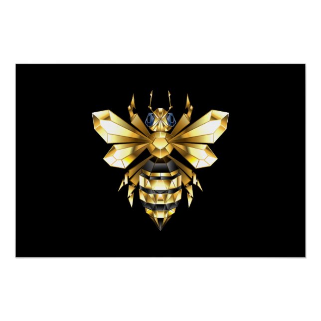 Faux Gold Foil Logo Bee Polygonal on Black Poster (Front)