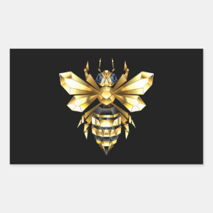 Faux Gold Foil Logo Bee Polygonal on Black Rectangular Sticker
