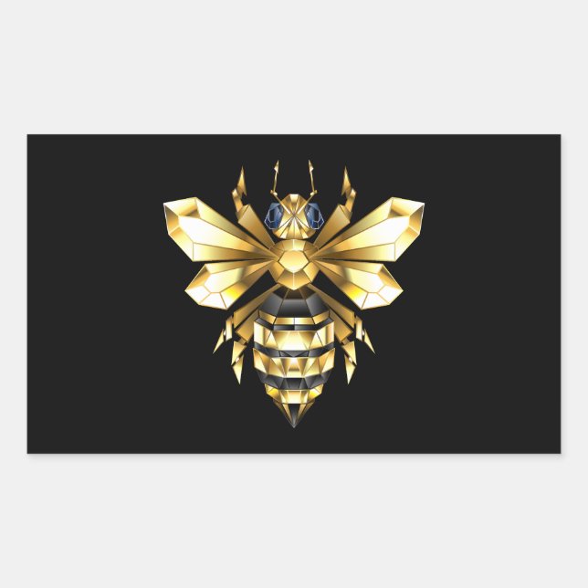 Faux Gold Foil Logo Bee Polygonal on Black Rectangular Sticker (Front)