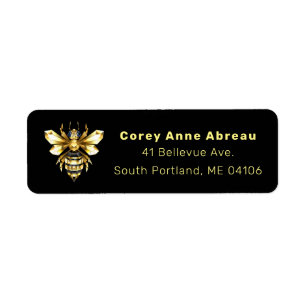 Faux Gold Foil Logo Bee Polygonal on Black Return Address Label