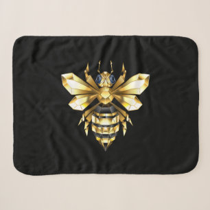 Faux Gold Foil Logo Bee Polygonal on Black Sherpa Blanket