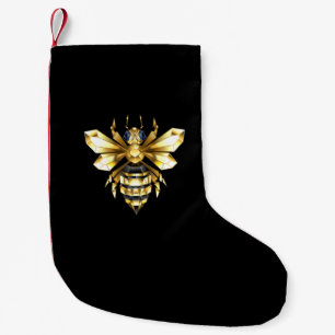 Faux Gold Foil Logo Bee Polygonal on Black Small Christmas Stocking
