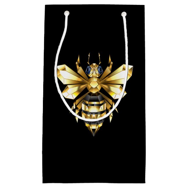 Faux Gold Foil Logo Bee Polygonal on Black Small Gift Bag (Front)