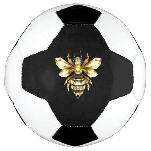 Faux Gold Foil Logo Bee Polygonal on Black Soccer Ball