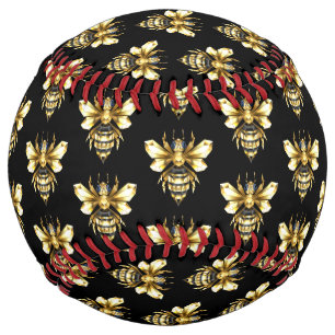 Faux Gold Foil Logo Bee Polygonal on Black Softball