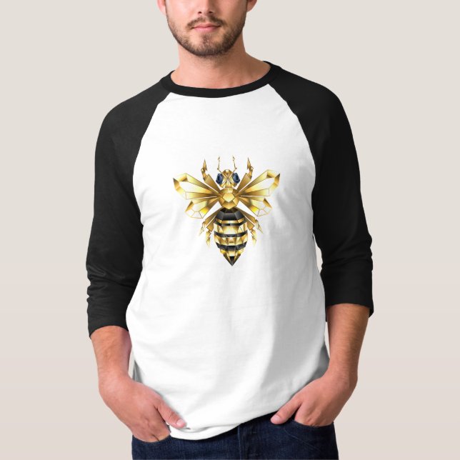 Faux Gold Foil Logo Bee Polygonal on Black T-Shirt (Front)
