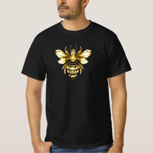 Faux Gold Foil Logo Bee Polygonal on Black T-Shirt