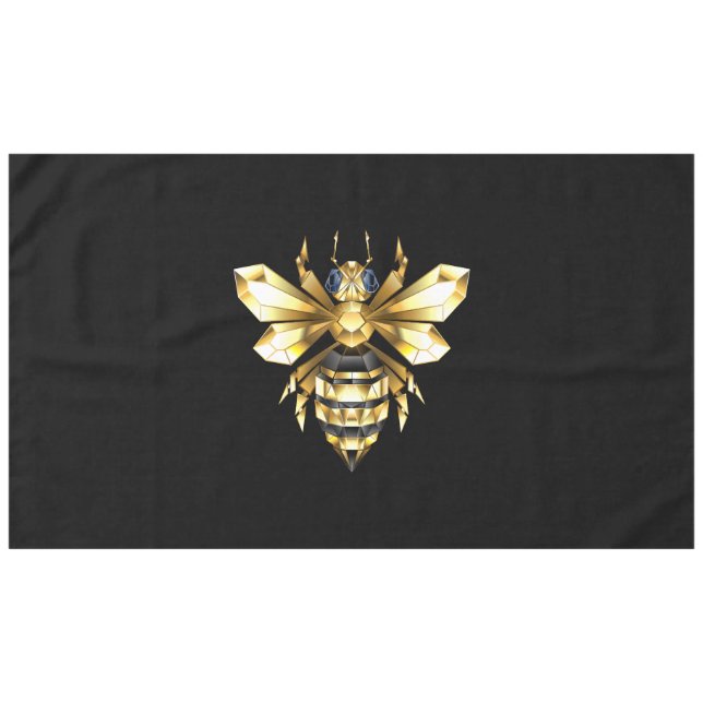 Faux Gold Foil Logo Bee Polygonal on Black Tablecloth (Front (Horizontal))