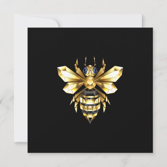 Faux Gold Foil Logo Bee Polygonal on Black Thank You Card (Front)