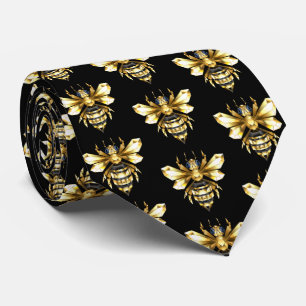 Faux Gold Foil Logo Bee Polygonal on Black Tie