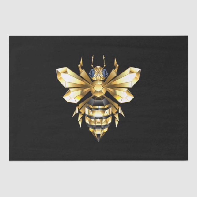 Faux Gold Foil Logo Bee Polygonal on Black Tissue Paper (Front)