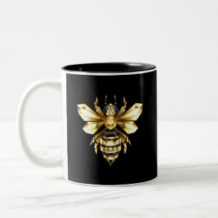 Faux Gold Foil Logo Bee Polygonal on Black Two-Tone Coffee Mug