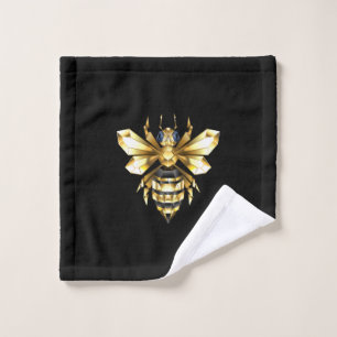 Faux Gold Foil Logo Bee Polygonal on Black Wash Cloth