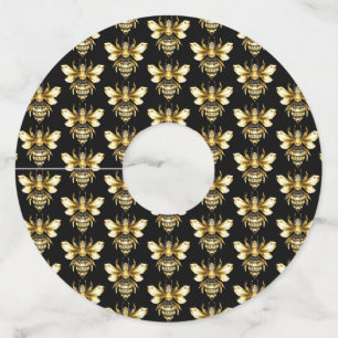 Faux Gold Foil Logo Bee Polygonal on Black Wine Glass Tag