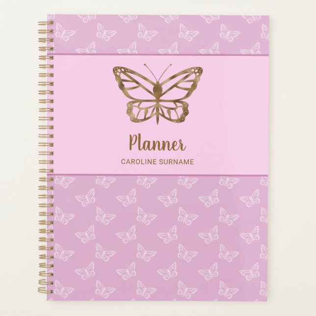 Faux Gold Foil Look Butterfly On Lavender Purple Planner (Front)