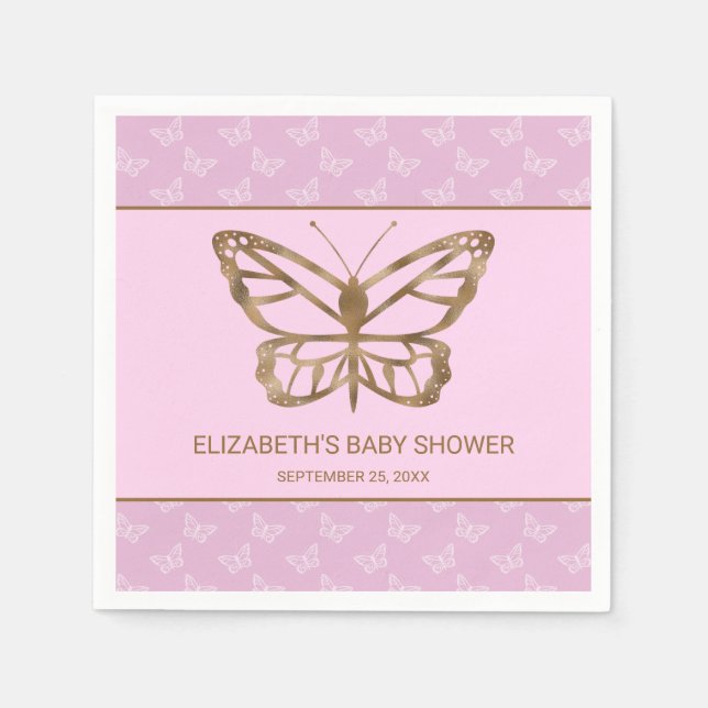 Faux Gold Foil Look Butterfly - Purple Baby Shower Napkin (Front)