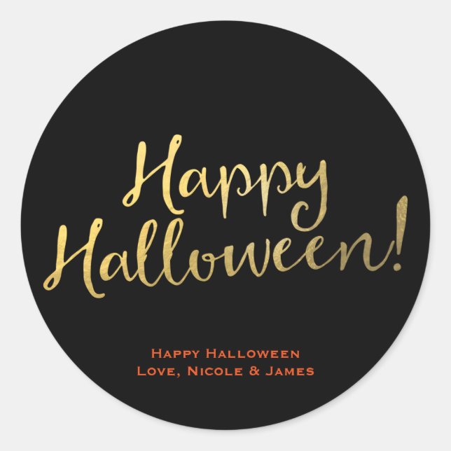 Faux Gold Foil Look HAPPY HALLOWEEN Party Favour Classic Round Sticker (Front)